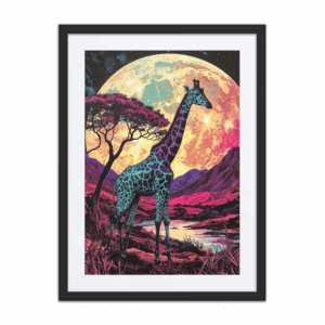 'Full Moon, Valley, Giraffe 01' framed art print with mat