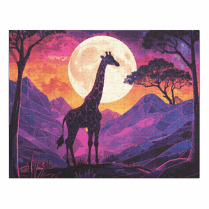 'Full Moon, Valley, Giraffe 03' jigsaw puzzle with tin
