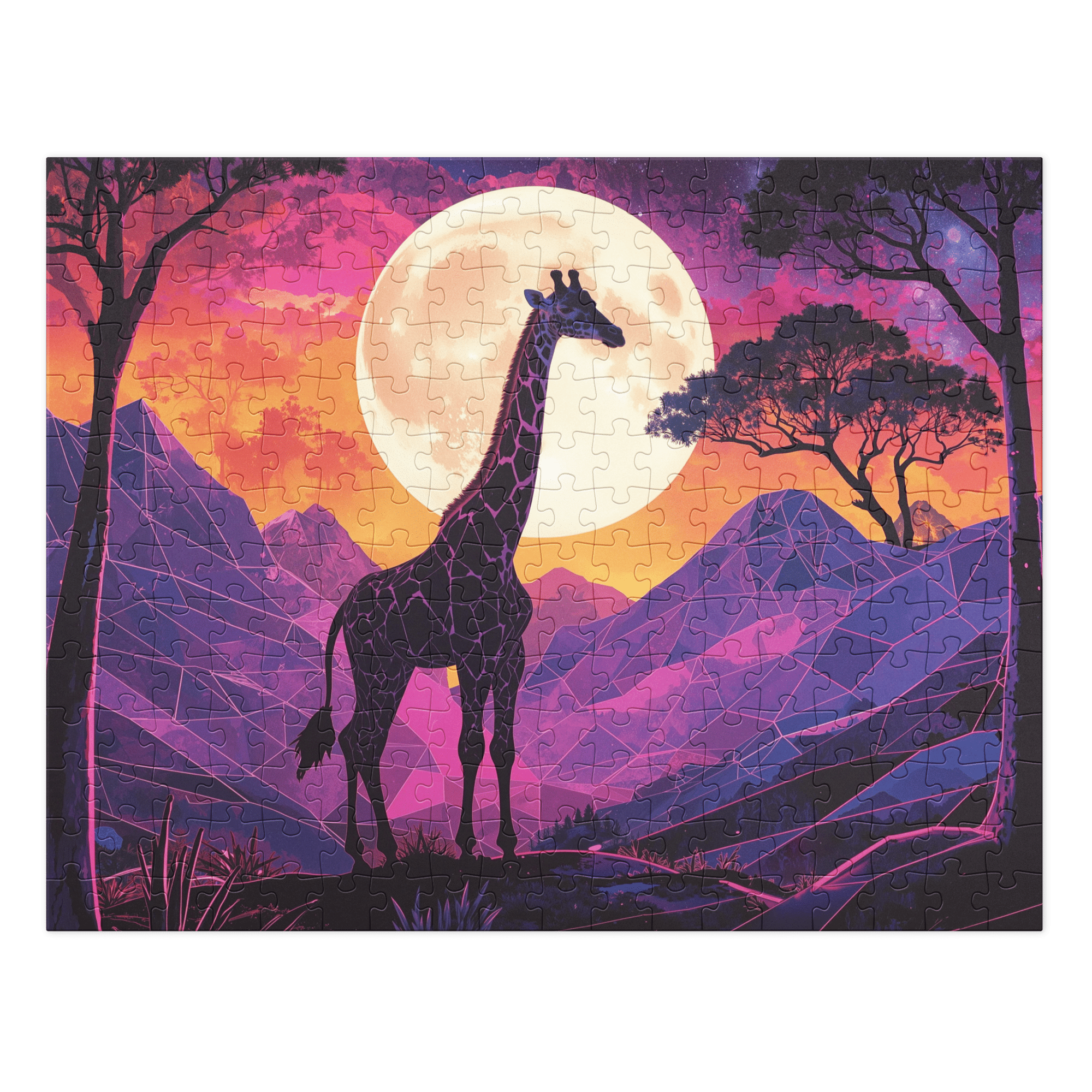 'Full Moon, Valley, Giraffe 03' jigsaw puzzle with tin