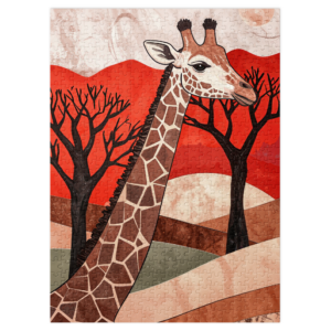 'Giraffe in Desert on Red' jigsaw puzzle with tin
