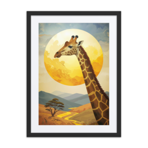 'Giraffe, Sun, Desert 01' framed art print with mat